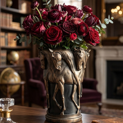 Antique bronze equestrian vase - equestrian,