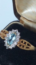 Antique Vintage 1930-s 9 Ct Rolled Gold Blue Topaz Ring Size UK Y US 12