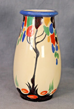 Crown Ducal Ware Stylised Tree Art Pottery Vase 1930s 18cm Colourful Art Deco