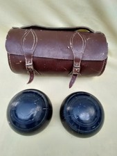 CROWN GREEN BOWLS LIGNUM VITAE 1 . 2 KG  EBONIZED  WITH LEATHER BAG🔵 (NR)