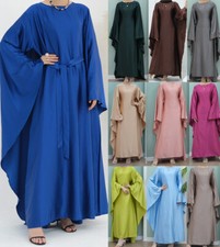 Dubai Luxury Satin Women Summer Batwing Sleeve Maxi Dress Muslim Abaya Kaftan