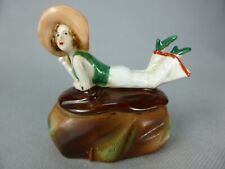 PORCELAIN SWIMMER SITTING ON BOX ROCK BOX LADY FIGURE BATHING BEAUTY 276