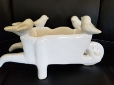 Wheelbarrow & 4 Birds Ceramic