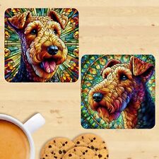 Airedale Terrier Dog Stained Glass Effect Coasters, Set Of 2, Mug Mats