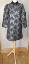 SISTER JANE 60s STYLE BLACK SILVER JACQUARD FLORAL COLLAR TUNIC DRESS L /UK 14