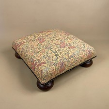 Vintage Tapestry Footstool Floral Pattern Upholstery Wooden Low Bun Feet Retro