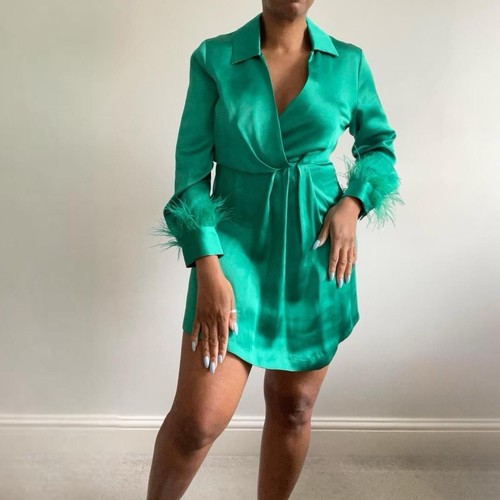 Zara green satin - satin, mini