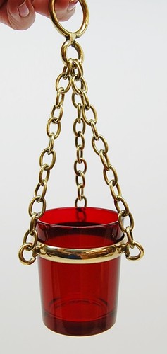 Small brass votive cup - brass, hanging