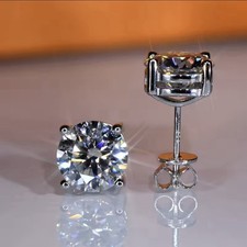 3.5ct Earrings White Gold & Gift Box Lab-Created Diamond Test Pass Round Cut