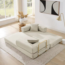 Convertible Sofa Bed, Modern Fold-Out Couch with Removable Backrest, Comfortable