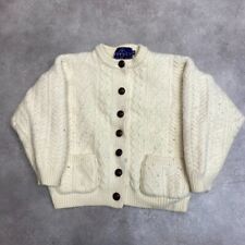 Tivoli Cardigan Womens Medium Knitted Button Down Aran Wool Knit Sweater, White