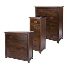 Chest of 4/5 Drawers Solid Pine Dark Wood Dresser Metal Handles Lacquered Finish