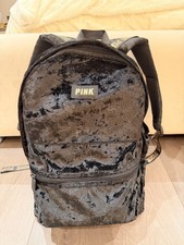 Victoria Secret PINK School Black  Crushed Velvet School Backpack NWT