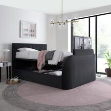 Velvet TV Bed, Sherlock Grey Velvet Ottoman Electric TV Bed,  4ft6, 5ft, 6ft