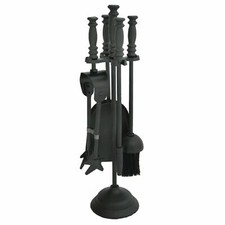 5 Piece Companion Set Black Fireside Fireplace Tools Poker Brush Tongs Shovel