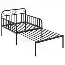 Single Bed Frame 3FT Extendable Metal Daybed Guest Sofa Bed Black