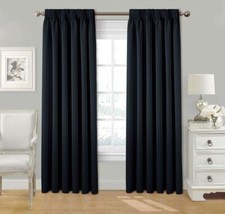 Pair Pencil Pleat Tape Top Plain Thermal BLACKOUT LINED Curtains with Tie Backs.