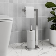 Freestanding Toilet Roll Holder Bathroom Modern WC Square Floor Chrome Storage