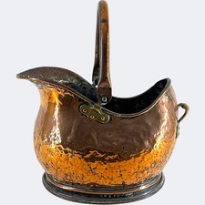 Antique Copper Coal Scuttle Hod Bucket With Carry Handle Fireside Storage Large