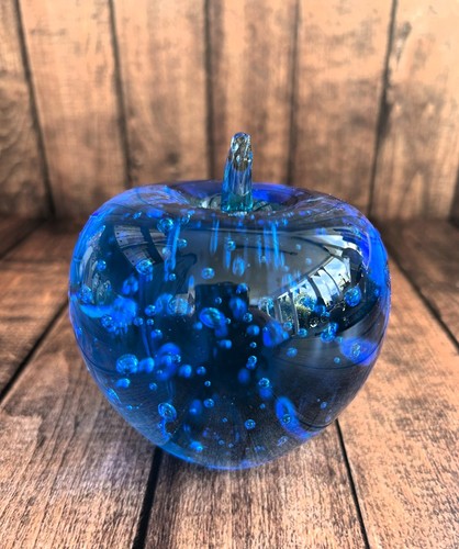 Vintage blue glass apple - blue,