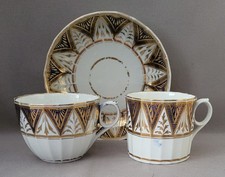 ANTIQUE MILES MASON GEOMETRIC PATTERN BLUE & GOLD TRIO C1805