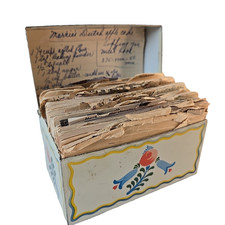 Vintage Dutch Metal Recipe File Box Stencil FULL Handwritten Clipped Collection