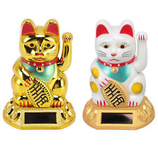 Chinese Lucky Cat Fortune Cat Decorat Waving Arm Solar Light Induction Statue!