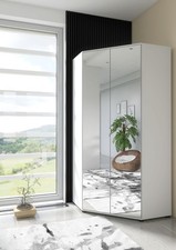 Corner Wardrobe White Mirrored