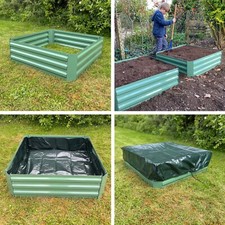 Metal Garden Raised Beds Vegetable Herbs Square Green Liner and Cover