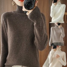 Women Autumn Winter Turtleneck Sweater Slim Solid Knitted Cashmere Pullover UK