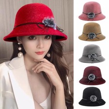 Women Bow Bowler Hat Wool Fedoras Cap Autumn Winter Dome Hat Elegant Vintage