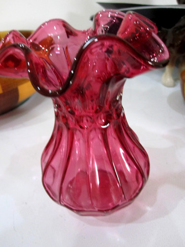 Cranberry glass vase - cranberry,