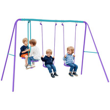 Kids Double Swing Seesaw Set Childrens Swings Height Adjustable Outdoor Green