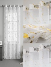 Voile Curtain Gold Silver Foil Eyelet Marble Design Linen Effect - Single Panel