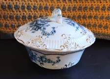 Antique Dunn Bennett Burslem 'Excelsior' Lidded Tureen Blue Floral Gold Trim