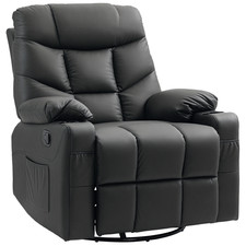 HOMCOM Manual Recliner Chair with Footrest, Cup Holder, Swivel Base, Black