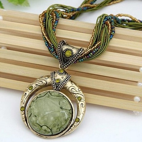 Resin stone bohemian necklace - stone,