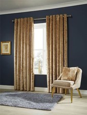 Crushed Velvet Curtains Fully Lined Ring Top Eyelet Curtain Pair Ready Made