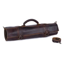 Full Grain 11 Pocket Handmade Brown Leather Chef knife Roll Chef Birthday Gift
