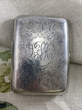 ANTIQUE GEORGE V sterling silver cigarette case engraved initialled FLH 1917