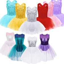  Girls Sparkly Sequins Ballet Dress Tutu Skirt Dress Lyrical Leotard Dancewear