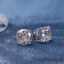 5.60 Ct Cushion Cut Off White Diamond Solitaire Studs ,925 Silver, Excellent Cut