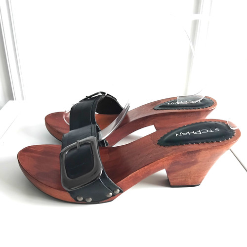 Vintage black faux - , leather