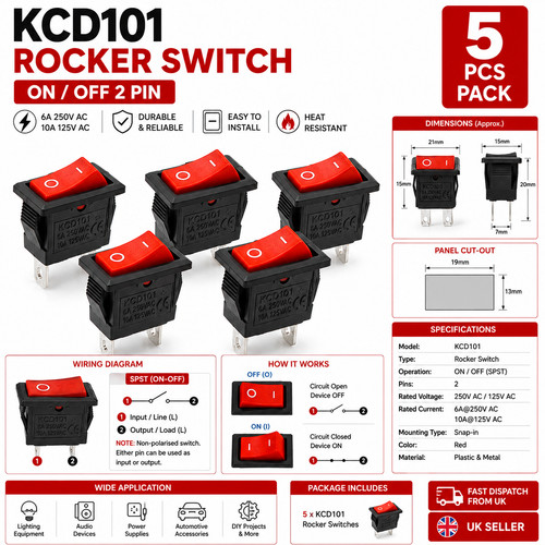 5pcs red kcd101 - kcd101, switch