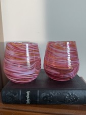 Hand blown Pink Cranberry Wine Glass Set Of 2 By Cory Ballis