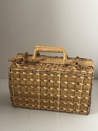 Vtg retro wicker bag rattan - retro,