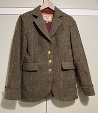 JOULES UK 10 Melbury Tweed Jacket. Toad Green Check, Pure Wool, Feature Buttons.