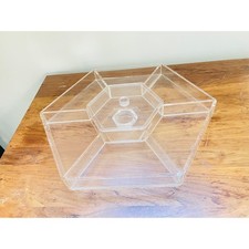 Vintage Akrilokraft Lucite Plastic Clear Hexagonal Lidded Lazy Susan Tray Dish