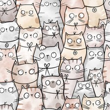 Doodle Cats! Animal Sew Patchwork Fabric Metres/Fat/Long/Quarters - 100% Cotton