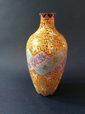 MOSER VERY RARE INTRICATELY FLORAL  ENAMEL DECORATED CRANBERRY GLASS VASE IN VGC